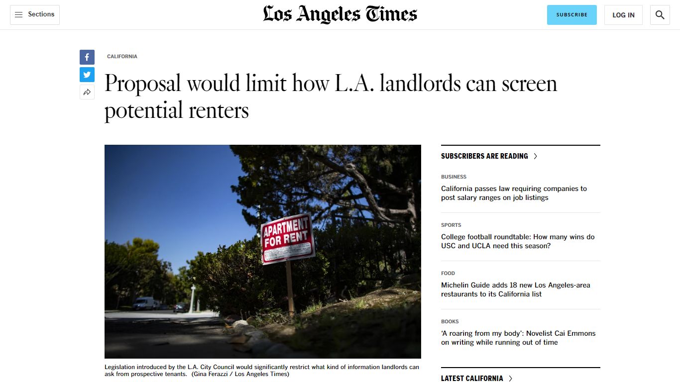 L.A. could limit how landlords can screen potential tenants - Los ...